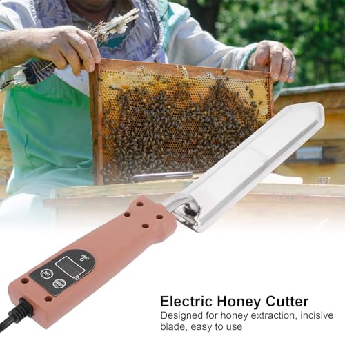 Electric Honey Uncapping Knife, Stainless Steel Electric Honey Cutter, 50-180℃ Temperature Control, Wood Handle Stainless Steel Blade, Digital Display for Professional Beekeeper