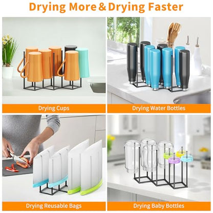 Foldable Baby Bottle Drying Rack-10 Poles Water Bottle Organizer for Cups,Travel Mugs,Silicone Bags- Collapsible Stainless Steel Bottle Rack Dryer (Gray) - color: Gray