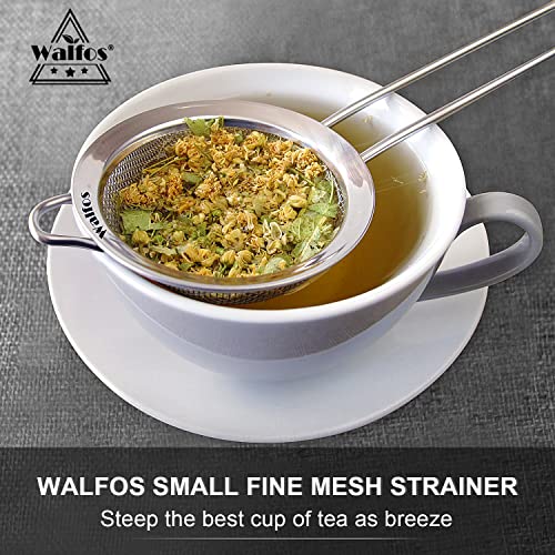Walfos Fine Mesh Strainers Set, Premium Stainless Steel Colanders and Sifters, with Reinforced Frame Sturdy Handle, Perfect for Sift, Strain, Drain Rinse Vegetables, Pastas Tea - 3 Sizes - style: 3pcs (2.7", 4.6", 7.8") Strainers