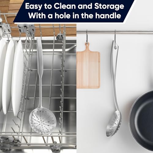 Skimmer Slotted Spoon, [Rustproof, Integral Forming, Durable] Newness 304 Stainless Steel Slotted Spoon with Vacuum Ergonomic Handle, Comfortable Grip Design Strainer Ladle for Kitchen, 14.96 Inches - size: Length:14.96 Inches(38 cm)