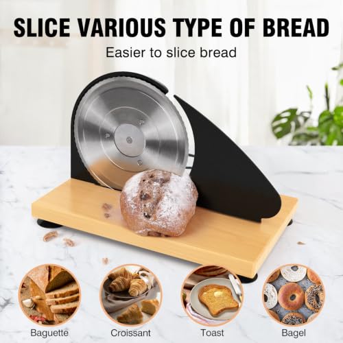 vanerepok Manual Bread Slicer Adjustable Thickness for Homemade Sourdough | Hand Crank Bread Cutter with Scale & Stable Suction Cups & Wood Base for Even Slicing Perfect Baking Gift for Home Bakers - color: Deep Black