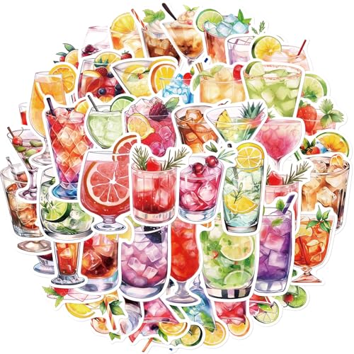 50 Packs Cocktails Stickers Water Bottles Laptop Phone Computer Guitar Skateboard Hydroflasks Wine Vinyl Sticker Waterproof Aesthetic Trendy Decals for Kids Teens Girls Adults(Colourful-7) - color: Colourful-7