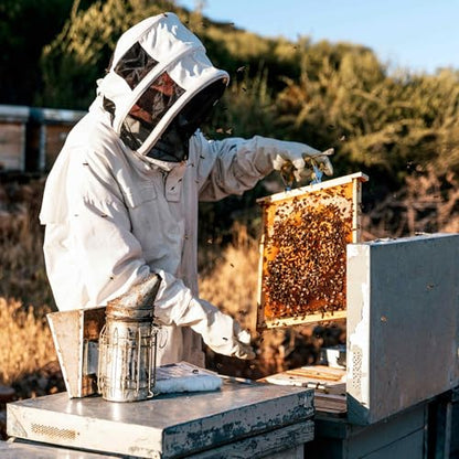 HARFINGTON Bee Suit for Men and Women L Beekeeping Suits Outfit with Glove and Round Veil Hood Bee Suits for Men Proof Backyard Professional and Beginner Bee Keeper Thick, White - size: L