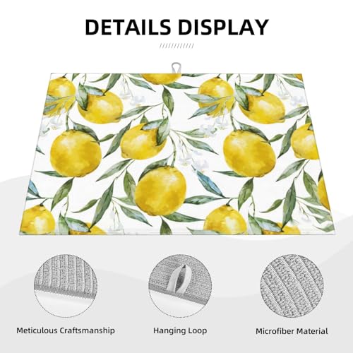 Lemon Dish Drying Mat For Kitchen Counter, Super Absorbent Microfiber Dish Drying Pad, Kitchen Gadgets For Easy Clean Multi-Use Large 18"x24" - color: Lemon