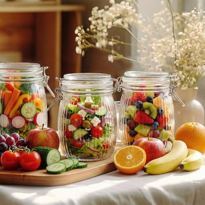 25 oz Wide Mouth Glass Mason Jars with Airtight Lid 6 Pack, Glass Canister, Striped Clip Fastening Jar for Kitchen Storage Canning, Oat, Coffee, Pasta, Snack, Nut, Candy and Pickling Food - size: 25oz