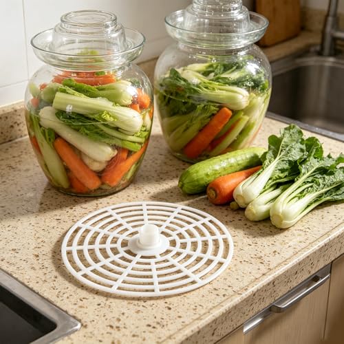 2pcs Vegetable Press Mesh Weight for Wide Mouth Fermenting Jars | White Pickles Can Press Mesh Plate | Pickle Fermentation Tool for Kitchen Use 15cm/5.9'' - size: 15.00X15.00X1.50CM