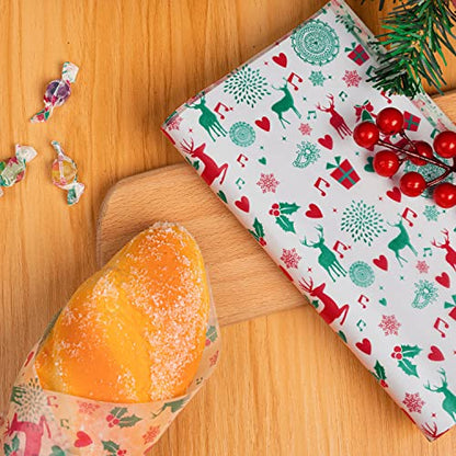 100 Pcs Christmas Wax Paper for Food, Wax Paper Sheets Deli Paper Sandwich Wrap Candy Cookies Wraps, Waterproof Oil-proof Picnic Basket Liners with Reindeer Pattern for Kitchen Handmade Food - color: Reindeer
