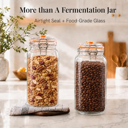 Fermentation Jars, 2L Fermenting Kit With Glass Weights, 2-Pack | Wide-Mouth 2L Glass Jar With Self-Venting Airlock, Ideal For Sauerkraut, Kimchi, Pickles And Other Homemade Ferments - size: 2 Liter