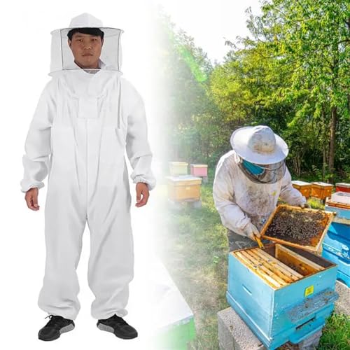 Beekeeping Suit Full Body Beekeeping Clothes Professional Protective Beekeepers Suits with Anti-Bee Round Veil Hood Hat Safty (Medium)
