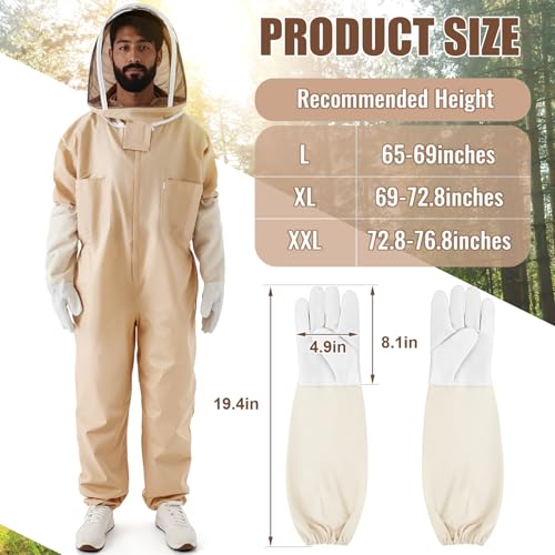 Professional Bee Suits for Men Women Sting Proof with Gloves & Veil Hood Beekeeper Hat, Beekeeping Jacket, Full Body Apiarist Suit for Backyard Beekeepers Bee Keeper Catcher(XL) - color: Apricot