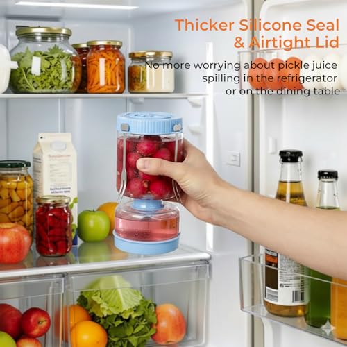 Pickle Jar with Strainer Flip, Pickle Container with Strainer with Two Forks, Airtight Glass Pickle Jar for Fermentation, Olive Jar with Date Tracker Lid, Jalapeno Container with Gas Port (Blue) - color: Blue