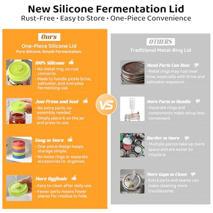 Fermentation Lids Starter Set, Self-Burping Airlock Lids for Mason Jars (3 Wide + 2 Regular)|100% Silicone Seamless Hygienic Design with Date Tracker|Ultimate Kit for Pickles & Kimchi - style: 5 Pack - Mixed Sizes