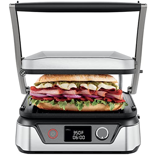 Chefman 5-in-1 Digital Panini Press Grill Sandwich Maker and Griddle Grill Combo with Removable, Reversible Dishwasher-Safe Grilling Plates, Opens 180° for Indoor BBQ /Flat Top Grill, Stainless steel - size: 4 Slice - Digital
