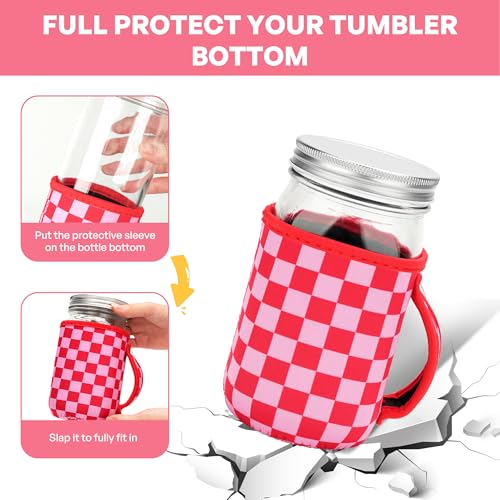 KJQJLY 4 Pcs Mason Jars Sleeves Neoprene 32oz Regular and Wide Mouth Mason Jar Sleeves Holder with Handle (Checkered, 32 OZ) - color: Checkered, size: 32 OZ
