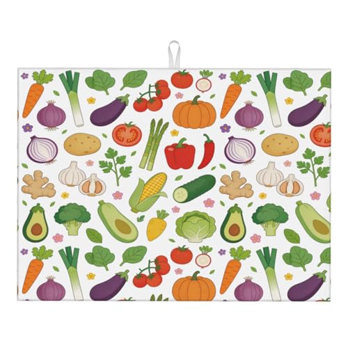 Vegetables Dish Drying Mat, for Farmhouse Kitchen Counter Microfiber Absorbent, Dish Draining Mat Extra Large 18"x24" - color: Vegetables