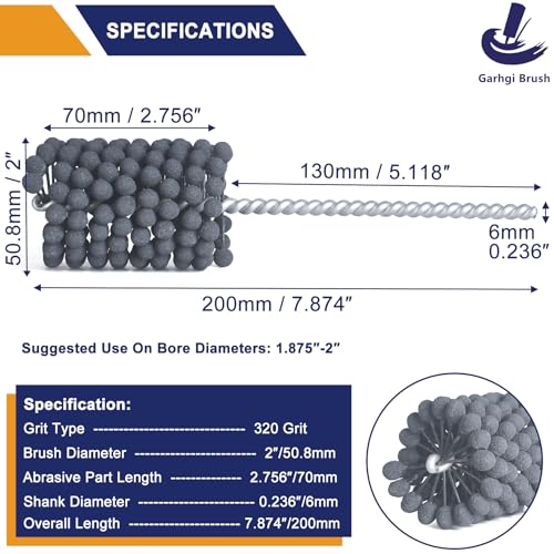 Garhgi 2"(50.8mm) Cylinder Honing Tool Brush, 320 Grit Silicon Carbide Abrasive Balls for Smoothing Polishing Automotive Motorcycle Engine Cylinders Brake Rotors Tubes CamShaft Piston Rings - size: 2.000"(50.8mm), style: 320 Grit