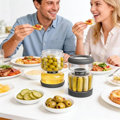 WhiteRhino Glass Pickle Jar with Strainer Flip,25oz Pickle Container,Hourglass Pickle Juice Separator Jar for Olives,Gherkins or Sliced,Leakproof Dishwasher Safe - color: 25oz Smoky Grey Pickle jar