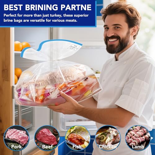 3 Pack 26” x 22” Extra Large Brining Bags for Turkey with String | Double Zippers Turkey Brine Bags for Marinade, Steak, Chicken, Beef, Ham, Pork, , with Date Label - color: 3 pack