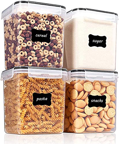 Vtopmart Food Storage Containers 2.5L / 84.5oz, 4 Pieces BPA Free Plastic Airtight Canister for Flour, Sugar, Baking Supplies, with 4 Measuring Cups and 24 Labels, Black - color: Black, size: 2.5L