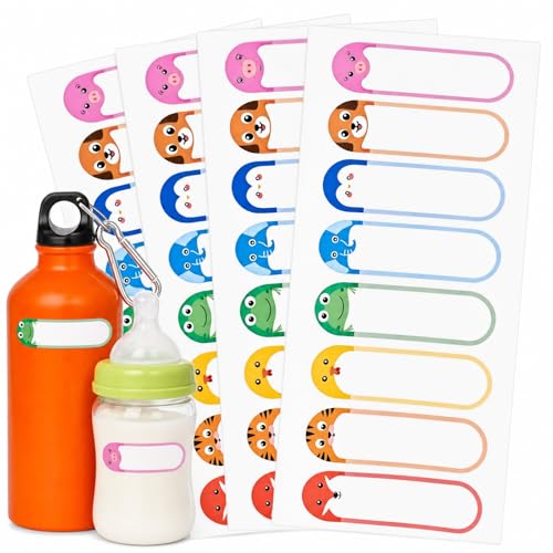 Self-Laminating Name Labels for Daycare and School, Waterproof Name Stickers for Kids Toddler Stuff, Baby Bottles, Water Bottles and Food Containers, Dishwasher Safe - 136 Pack - color: Cute