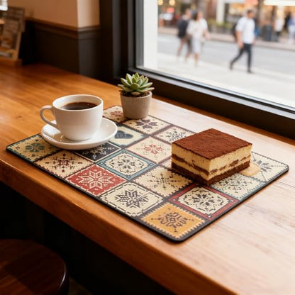 Dish Drying Mat, Quick Drying Water Draining Mat, for Kitchen Countertop | Good water absorption, multiple pattern, anti-slip, easy to clean, coffee bar accessories, bathroom counters, durable