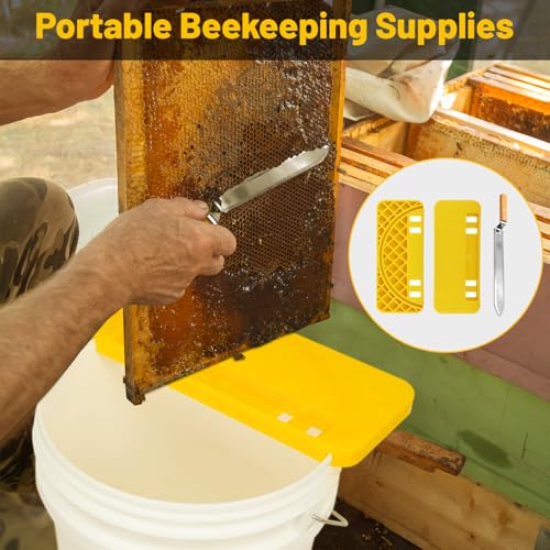 Uncapping Tank Holder- Plastic Honey Bucket Scraper Tool Stainless Steel Serrated Uncapping Knife Set Honey Harvesting Equipment