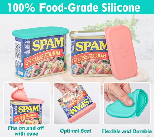 Silicone Can Lids for SPAM Canned Meat 12 oz, LFGB Platinum Silicone Can Covers for Food Storage, Freezer Dishwasher Safe, Set of 2 - color: pink green