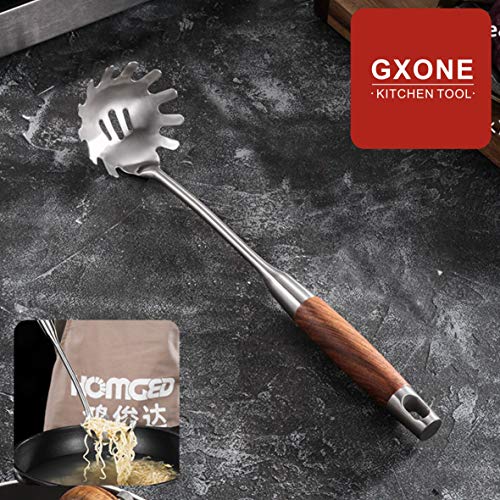 Spaghetti Spoon,304 Stainless Steel Pasta Spoon with Heat Resistant Wooden Handle,Silver/14.2Inch - style: Pasta Spoon-wood handle