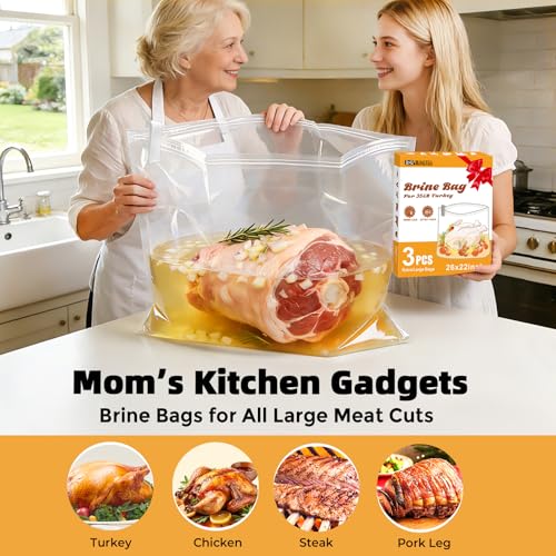 Turkey Brine Bag, Brining Bags for Turkey 25LB and Above with 3 Strings and Clips, Father Day Gift for Dad Mom Men Love Cooking in Kitchen, 26"x 22" Size Used for Marinating Turkey and Meat; 3PCS