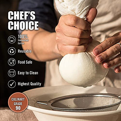 Fashion Track Cheese Cloths, Grade 90 (77 Sq. Feet) Hemmed Cheese Cloth Fabric Reusable Strainer 5 Yard, 100% Cotton White Cheesecloth for Straining, Kitchen and Cold Brew Coffee (62x196 Inch) - color: White, size: 5 Yard