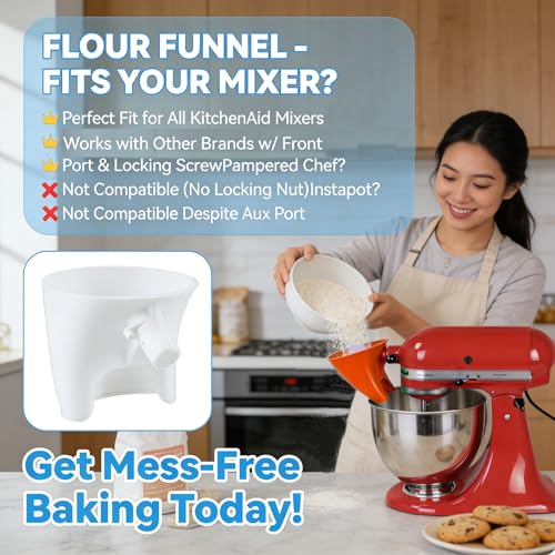 Flour Funnel for Kitchen Aid Mixer, Premium Funnel for Kitchen Aid Mixer with Anti-Splash Pouring Chute, Fits 4.5-5 Qt Tilt-Head & Bowl-Lift Models (KSM150), Durable Dishwasher(1 Red) - color: Red