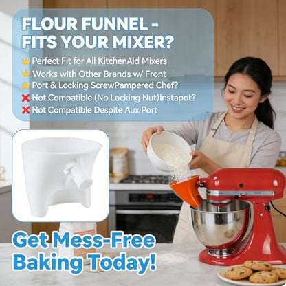 Flour Funnel for Kitchen Aid Mixer, Premium Funnel for Kitchen Aid Mixer with Anti-Splash Pouring Chute, Fits 4.5-5 Qt Tilt-Head & Bowl-Lift Models (KSM150), Durable Dishwasher(1 Red) - color: Red