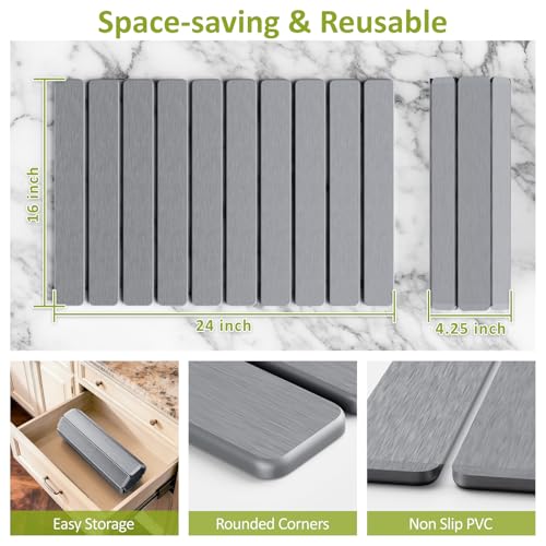Large Stone Dish Drying Mat for Kitchen Counter, 24"(L)×16"(W), Collapsible Quick Dry Stone Dish Mats, Super Absorbent Diatomaceous Earth Drying Pad for Dishes Bottles Cups, Countertops (Light Grey) - color: Light Grey