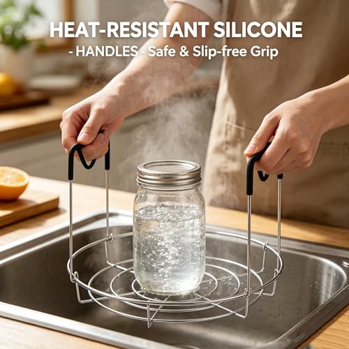 Canning Rack for Water Bath Canne Premium Stainless Steel with Heat Resistant Silicone Handles & Safe Jar Lifter
