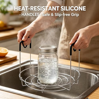 Canning Rack for Water Bath Canne Premium Stainless Steel with Heat Resistant Silicone Handles & Safe Jar Lifter