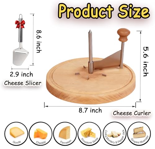 Cheese Curler Wheel for Tête de Moine & Chocolate - Swiss Style Girolle Cheese Shaver with Sharp Stainless Steel Blade and Solid Wood Base, Rotary Slicer for Charcuterie Boards, Parties & Gifts
