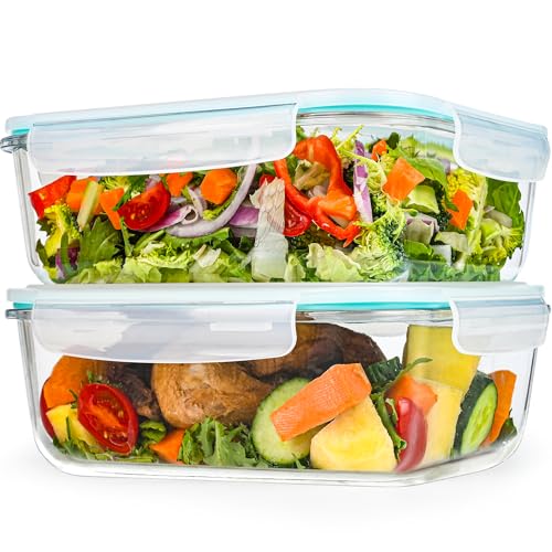 GEHE 9.8 Cup / 78 Oz Large Glass Food Storage Containers with Lids, 2 Pack Glass Meal Prep Containers Set with Airtight Locking Lids - Storing Food, Baking, Leakproof, Freezer, Microwave & Oven Safe - color: Mint Green, size: 78oz