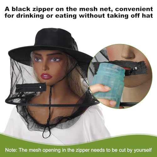 Sucrain Mosquito Head Net Hat Sun Hat Garden Bug Hat with Hidden Net Mesh for Outdoor Gardening Beekeeping - color: Black