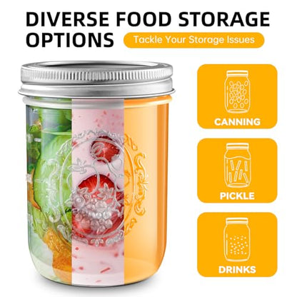 Miuyhji Mason Jars 16 oz with Lids, 9 Pcs Wide Mouth Glass Canning Jars with Airtight Lids and Bands, Overnight Oats Containers for Pickling, Freezing, Preserving, Meal Prep, Jar Décor - size: 16 oz-9Pcs (Clear)