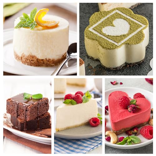 HULISEN Set of 5 Cake Ring Mold, Stainless Steel 3” Dessert Food Molds with Pushers, Food Cooking Rings for Tuna Tartare, Pancake, Rice - size: 5 Shapes/ Set-3 Inch with Pushers