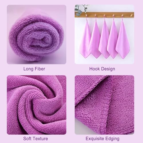 Microfiber Cleaning Cloths, Lint Free Reusable Towels for Kitchen, Glass, Windows, Mirrors, Car Detailing & Household Cleaning, Ultra Absorbent Quick Dry Cleaning Rags, 12" x 12", Purple - color: Purple