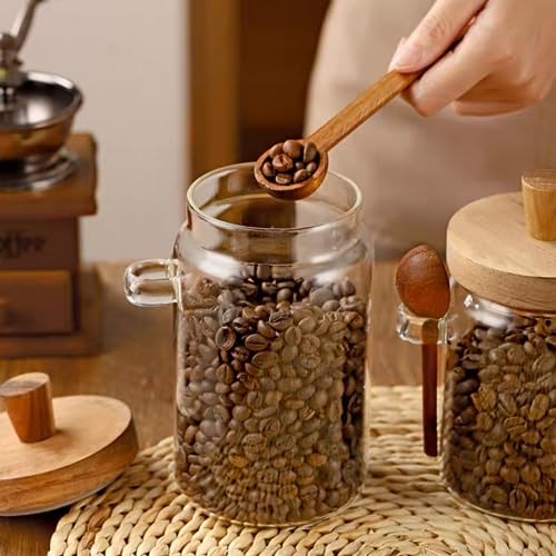 ANSQU Glass Coffee Canister with Wooden Lid, 27 oz Jar with Spoon | Coffee Containers holds up to 8.5oz Coffee Beans, Coffee Grounds Containers, Coffee Bar Organizer - size: 27oz-1pack (φ3.54")