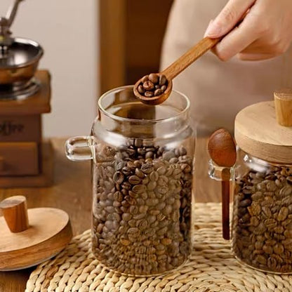 ANSQU Glass Coffee Canister with Wooden Lid, 27 oz Jar with Spoon | Coffee Containers holds up to 8.5oz Coffee Beans, Coffee Grounds Containers, Coffee Bar Organizer - size: 27oz-1pack (φ3.54")