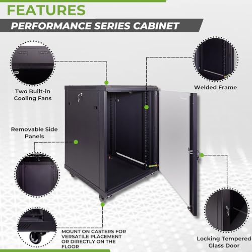 NavePoint 15U Server Cabinet Wall Mount Rack Enclosure with Caster Wheels, 2 Fans, Locking Glass Door, Removable Side Panels – 15U Network Cabinet 23.6” Deep, 19” Server Rack for IT Equipment - size: 15U - 600mm Depth