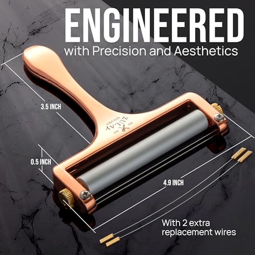 Zulay Adjustable Cheese Slicer - Wire Slicer for Mozzarella, Cheddar, Gouda - Heavy Duty With 2 Extra Wires (Rose Gold) - color: Rose Gold