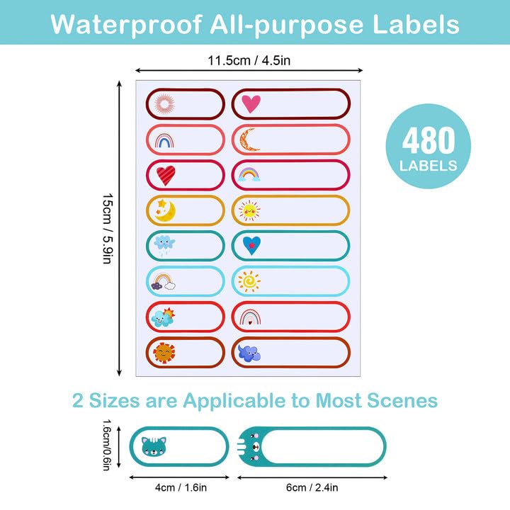 480 Pcs Baby Bottle Labels - Waterproof Name Labels, Self-Laminating for Kids Stuff - Animal & Weather Themed Daycare Essentials - style: Animal&Weather Style