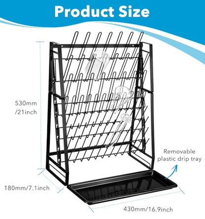 FOUR E'S SCIENTIFIC Lab Drying Rack, Steel Wire Bottle Drying Rack for Lab Glassware Countertop Wall Mounted Detachable Dryer Stand, Holds Up to 83 Pieces