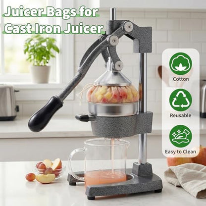 6 Pack Juice Bags, 8.66 x 8.66 Inch Juicing Bag for Cast Iron Juicer, Reusable Cheesecloth Bags for Straining, Fine Mesh Structure for Pure Juice, No Pulp or Seeds, with Drawstring, Round