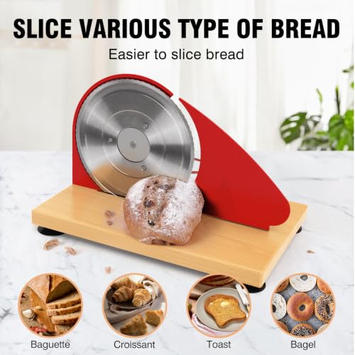vanerepok Manual Bread Slicer Adjustable Thickness for Homemade Sourdough | Hand Crank Bread Cutter with Scale & Stable Suction Cups & Wood Base for Even Slicing Perfect Baking Gift for Home Bakers - color: Deep Red