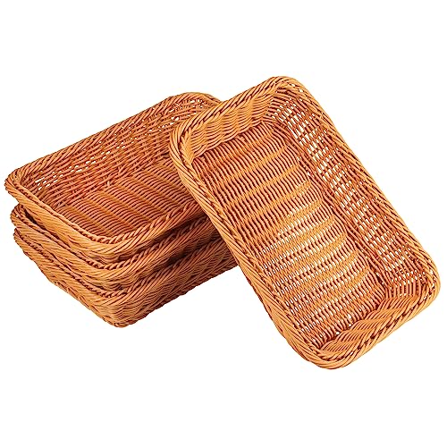 4 PCS 12 Inch Wicker Bread Basket, Woven Serving Basket, Tabletop Food Serving Basket for Restaurant, Bakery, Family Party, Hotel Serving, Fruits, Vegetables and Snacks, Brown, by GNIEMCKIN - size: 4 PCS 12 Inch Brown